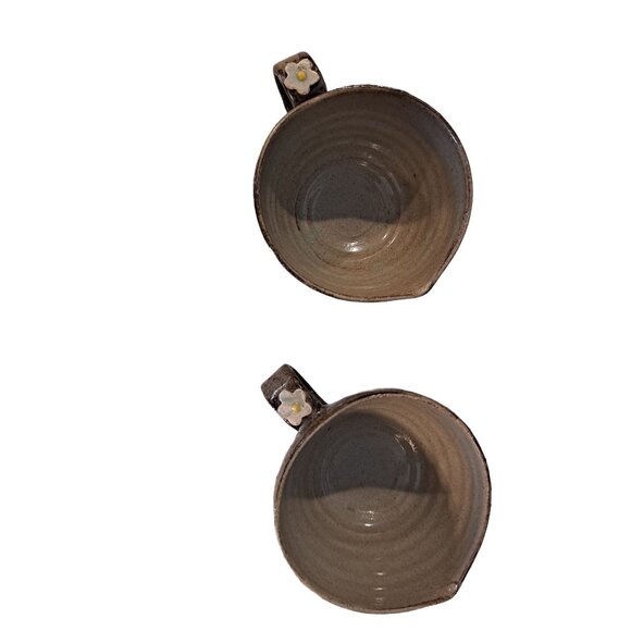 Lotus Flower Lily Pad Coarse Clay Cups Mugs Set Of 2 - Picture 3 of 8